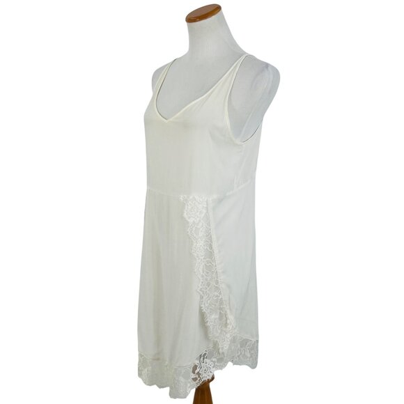 Free People White Lace Trim Asymmetrical Boho Cottagecore Relaxed Slip Dress - Picture 7 of 14